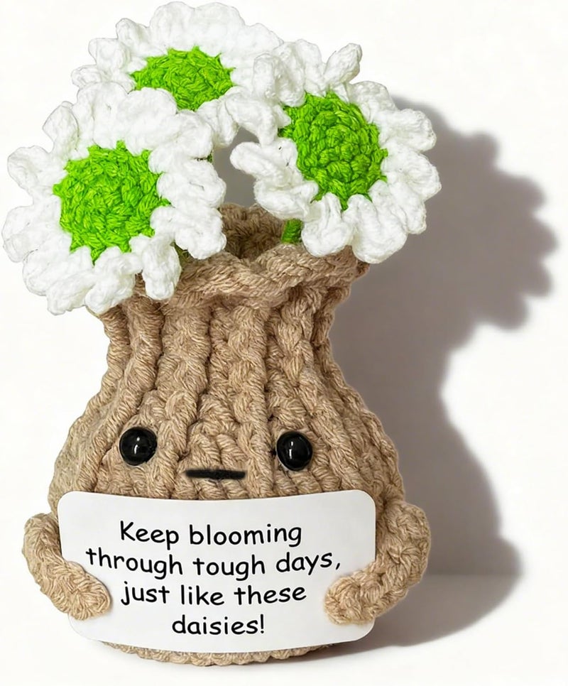 RFUYIR Valentines Inspirational Gifts for Women Positive Crochet Daisy Galentines Day Emotional Support Crochet Flowers Desk Decor Bedroom Decor Gifts for Her Coworker Friends - Image 1